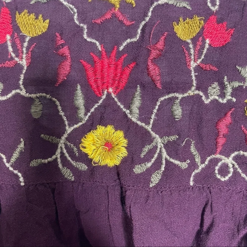 Free People Ava Embroidered Floral Burgundy Peasant Crop Long Sleeve Blouse S - Picture 10 of 13